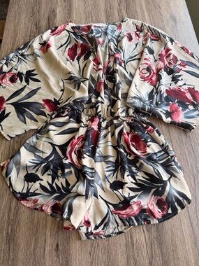 Peach Love California Floral Romper in Cream and Burgundy Accents